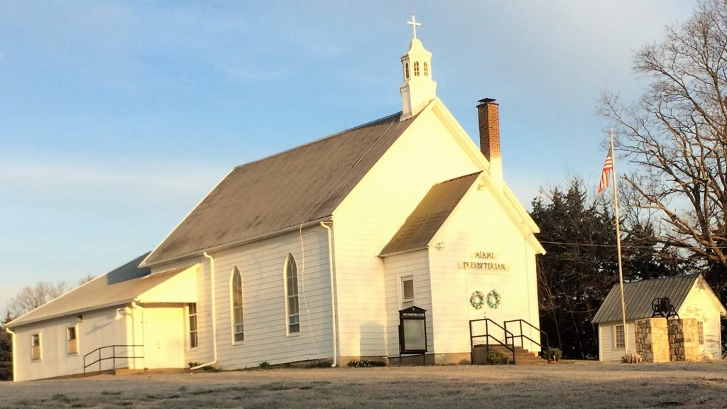 Miami Presbyterian Church, a white church with a steeple